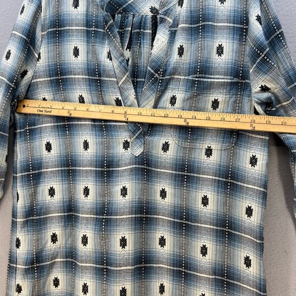 Dylan Tunic Dress Women's Size S Blue Black V-neck Flannel Southwestern Plaid - Picture 2 of 10